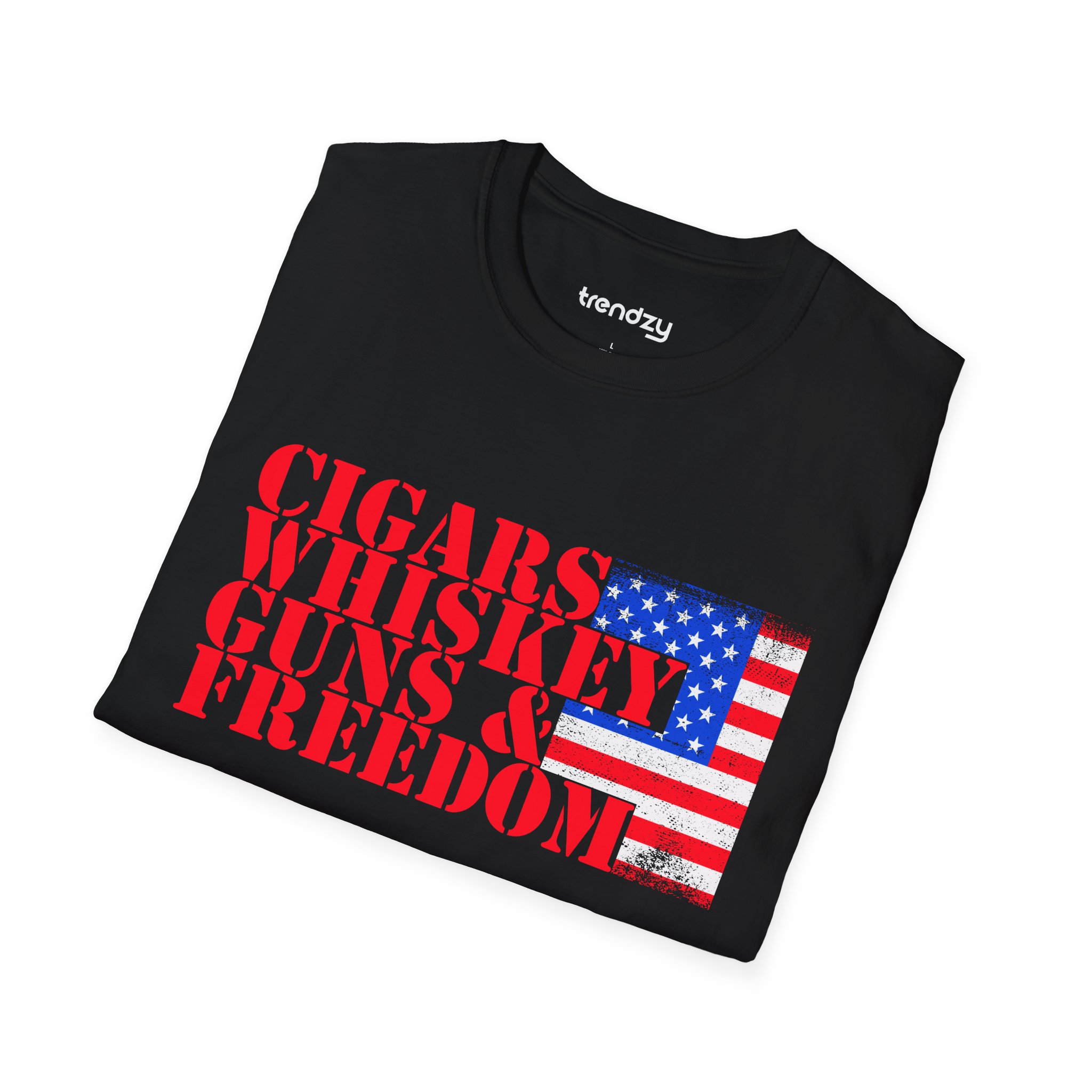 Cigars, Whiskey, Guns & Freedom Tee | Unisex Softstyle T-Shirt for Libertarians, Independence Day, Casual Wear, Gifts, Everyday Style - Image 2