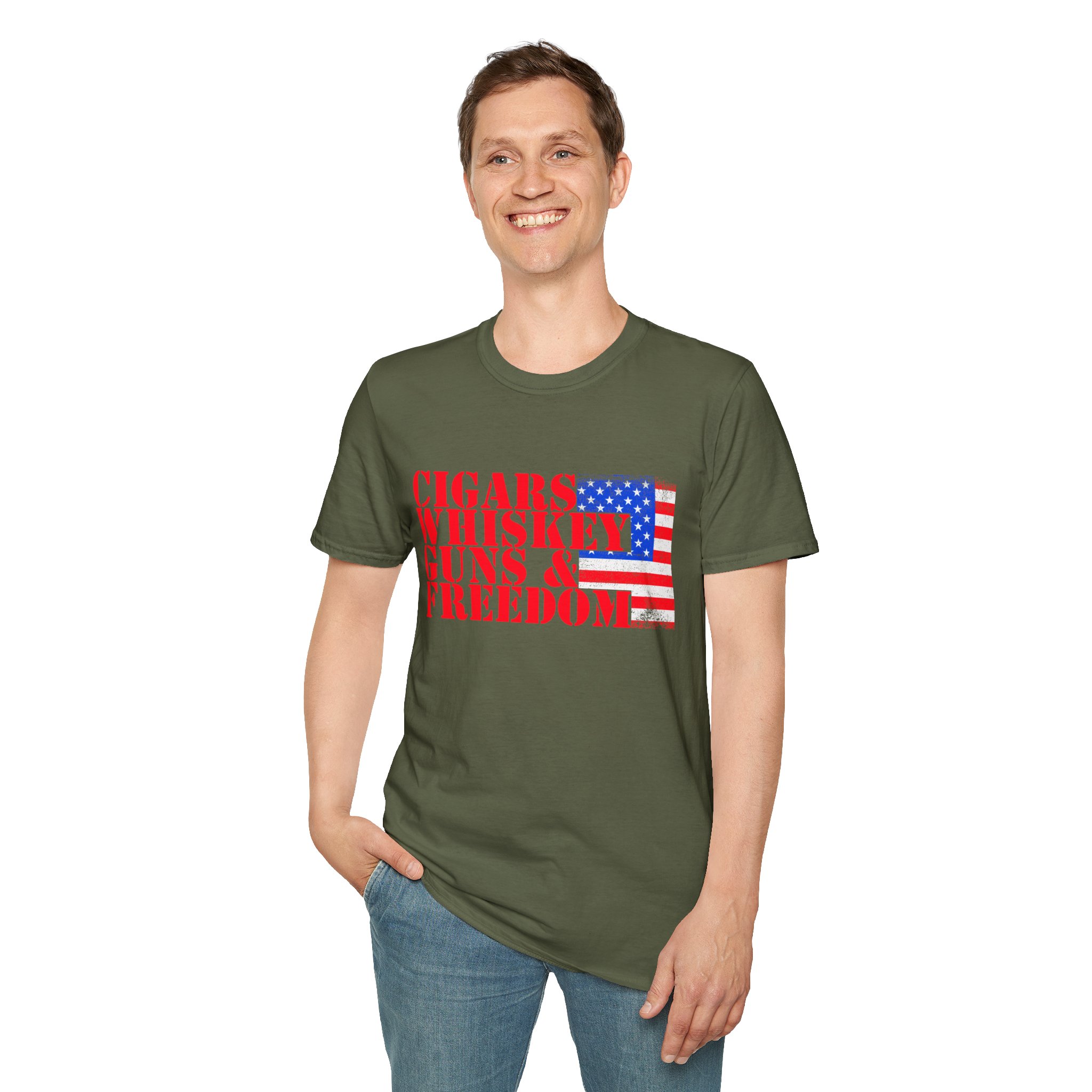 Cigars, Whiskey, Guns & Freedom Tee | Unisex Softstyle T-Shirt for Libertarians, Independence Day, Casual Wear, Gifts, Everyday Style - Image 9