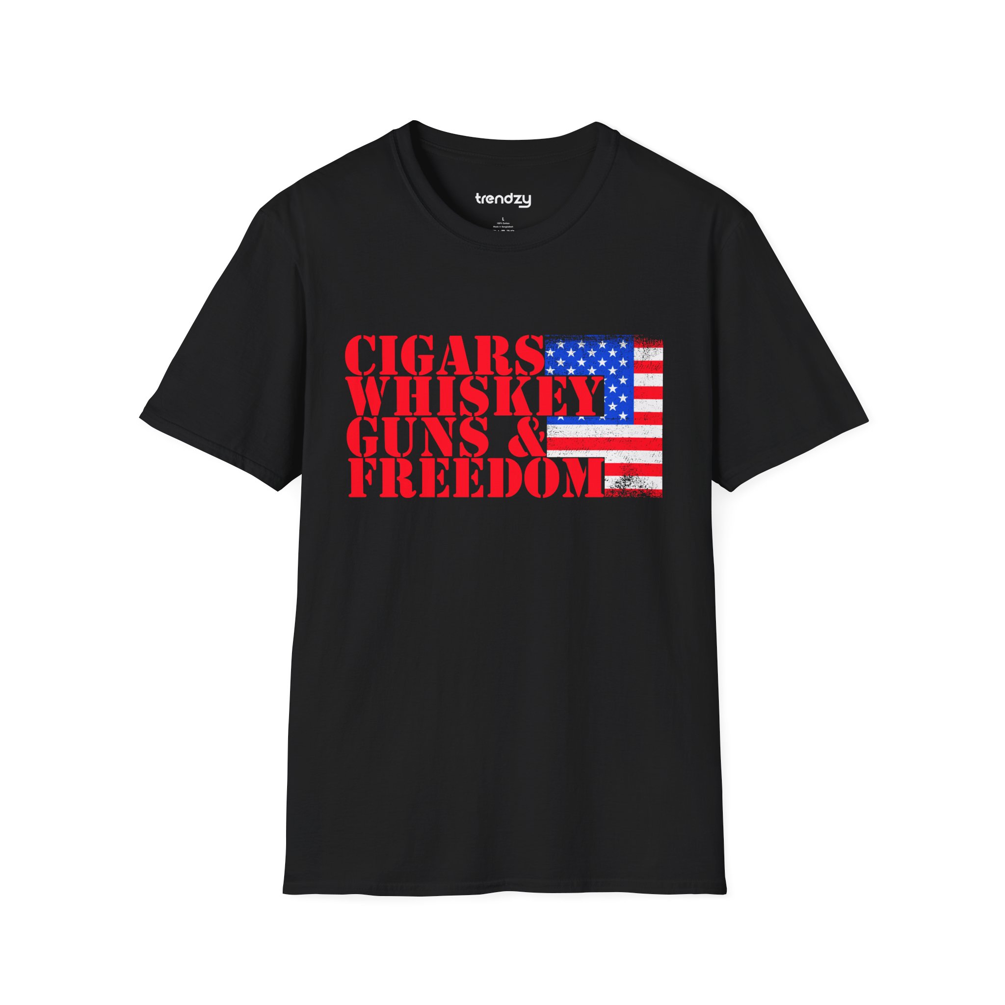 Cigars, Whiskey, Guns & Freedom Tee | Unisex Softstyle T-Shirt for Libertarians, Independence Day, Casual Wear, Gifts, Everyday Style