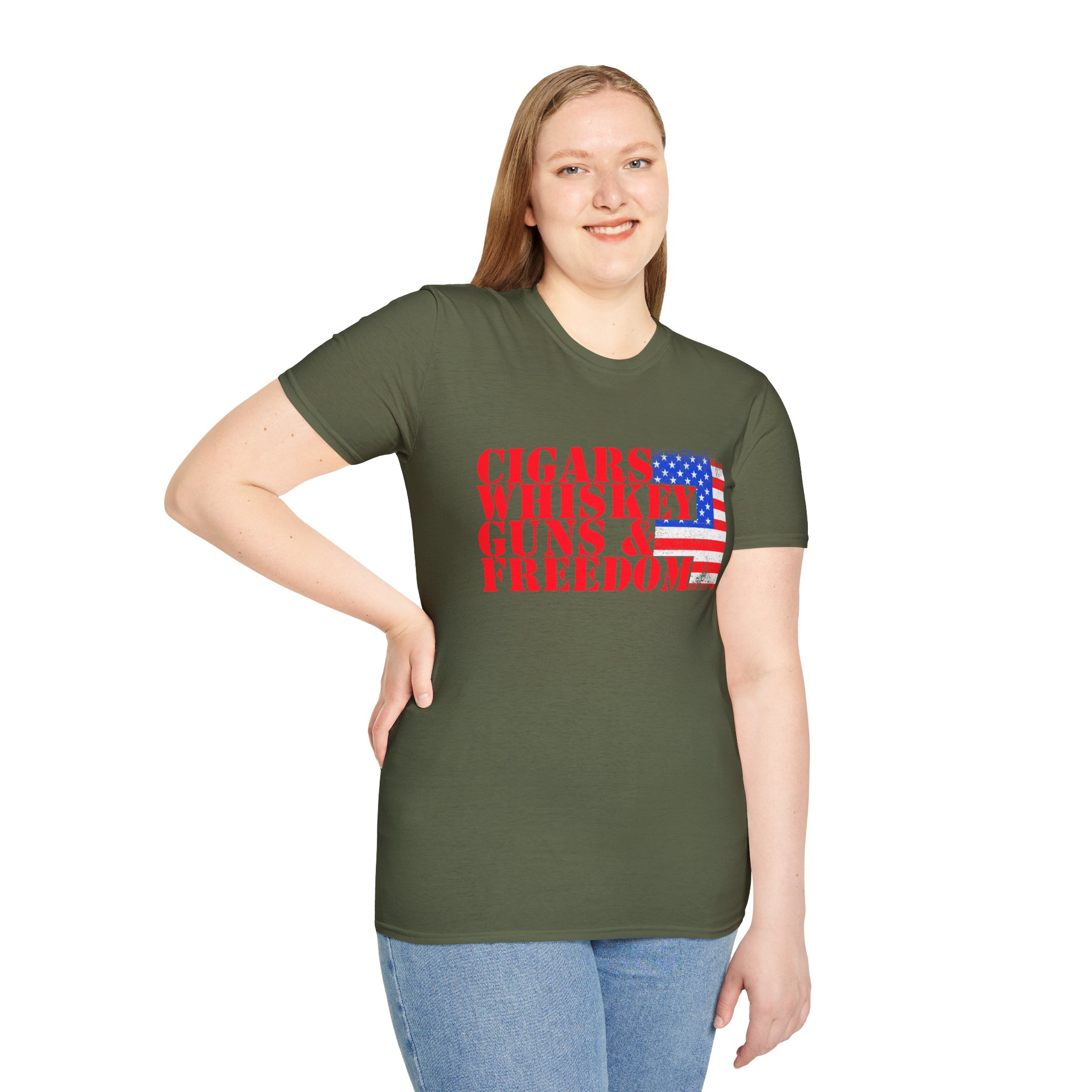 Cigars, Whiskey, Guns & Freedom Tee | Unisex Softstyle T-Shirt for Libertarians, Independence Day, Casual Wear, Gifts, Everyday Style - Image 8